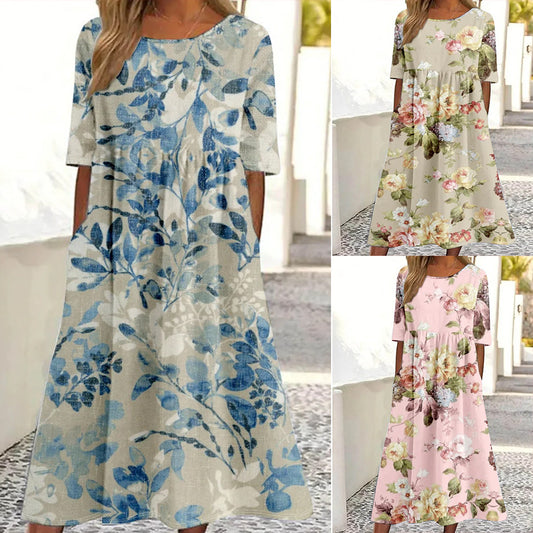 【S-2XL】🌹Γυναικείο φόρεμα με λουλουδάτο τύπωμα και κοντά μανίκια
