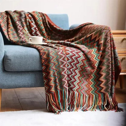 ✨Κουβέρτα με ρίγες και φούντες Boho - 🥰Φιλική προς το δέρμα υφή, απαλή και άνετη