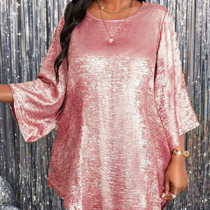 【XL-4XL】👚Γυναικείο μπλουζάκι με στρογγυλό λαιμό και ασύμμετρο τελείωμα
