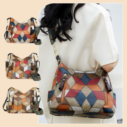 💖Γυναικεία τσάντα ώμου Patchwork με μεγάλη χωρητικότητα