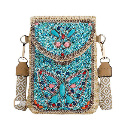 👜Boho Chic Μικρή ψάθινη τσάντα με χάντρες