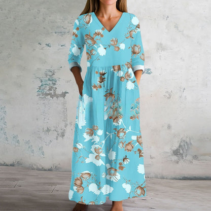 【S-4XL】👗Γυναικείο φόρεμα με V λαιμόκοψη και μακριά μανίκια