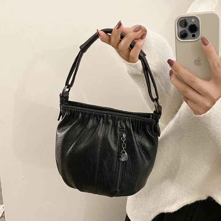 🥳Anul Nou de vânzare 40% off👜Casual Plain simplu plisat geanta Bucket Bag