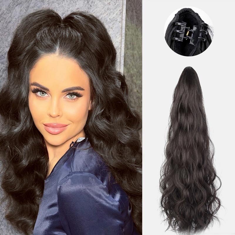 18-inch Wavy Curly Wig peruca Clip Ponytail Extensie coadă de cal