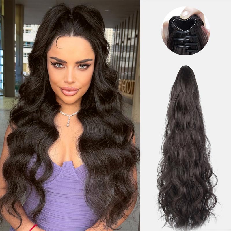 18-inch Wavy Curly Wig peruca Clip Ponytail Extensie coadă de cal