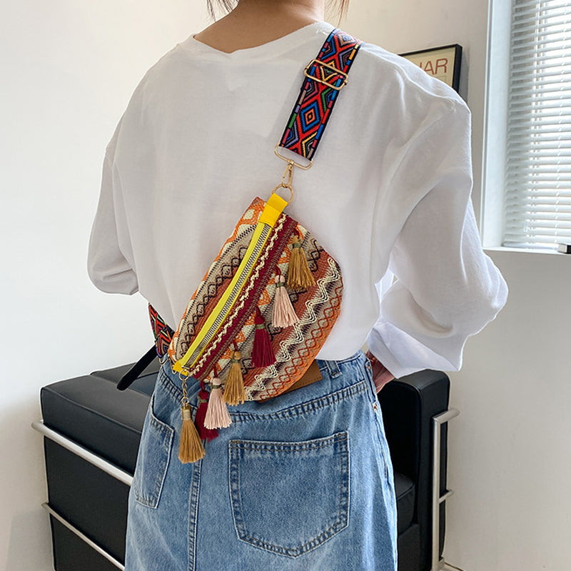 🥳Anul Nou de vânzare 40% off🌈Vintage Colorat colorat Handwoven Waist Bag