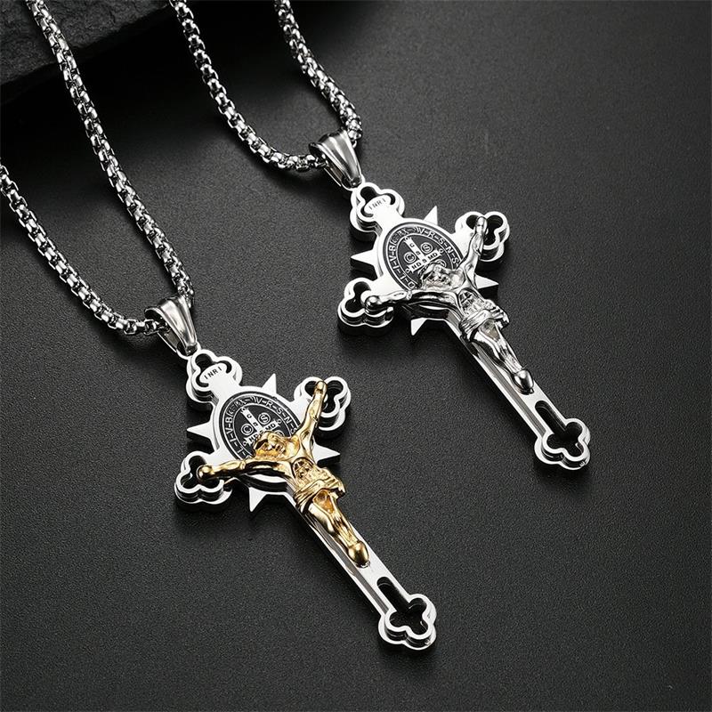 🎁Binecuvântări pentru toți cei care o poartă🙏Benedict Protection Cross Power pandantiv colier de protecție