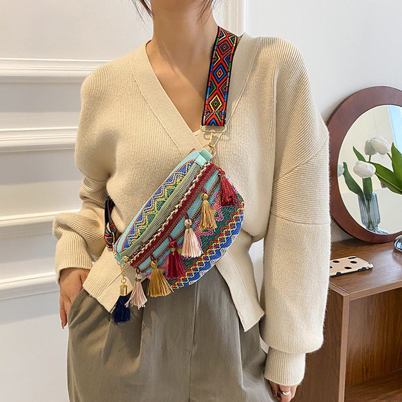 🥳Anul Nou de vânzare 40% off🌈Vintage Colorat colorat Handwoven Waist Bag