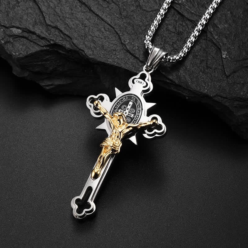 🎁Binecuvântări pentru toți cei care o poartă🙏Benedict Protection Cross Power pandantiv colier de protecție