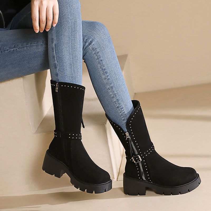 🥳Vânzare de iarnă 40% off👢Cizme de iarnă pentru femei de iarnă termică Chunky Heel Mid-calf Boots