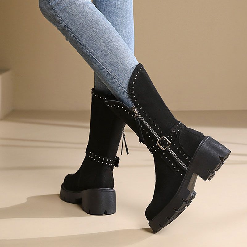 🥳Vânzare de iarnă 40% off👢Cizme de iarnă pentru femei de iarnă termică Chunky Heel Mid-calf Boots