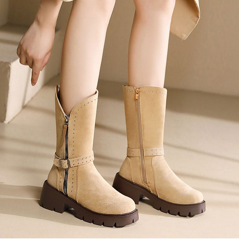 🥳Vânzare de iarnă 40% off👢Cizme de iarnă pentru femei de iarnă termică Chunky Heel Mid-calf Boots