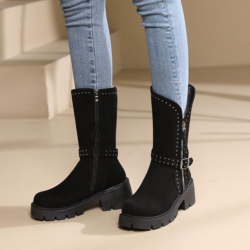 🥳Vânzare de iarnă 40% off👢Cizme de iarnă pentru femei de iarnă termică Chunky Heel Mid-calf Boots