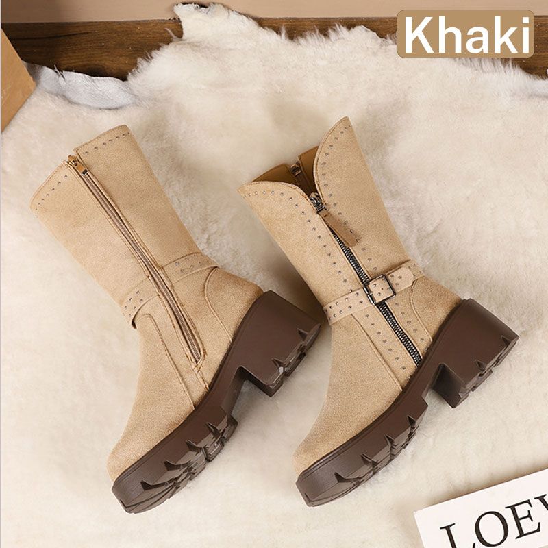 🥳Vânzare de iarnă 40% off👢Cizme de iarnă pentru femei de iarnă termică Chunky Heel Mid-calf Boots