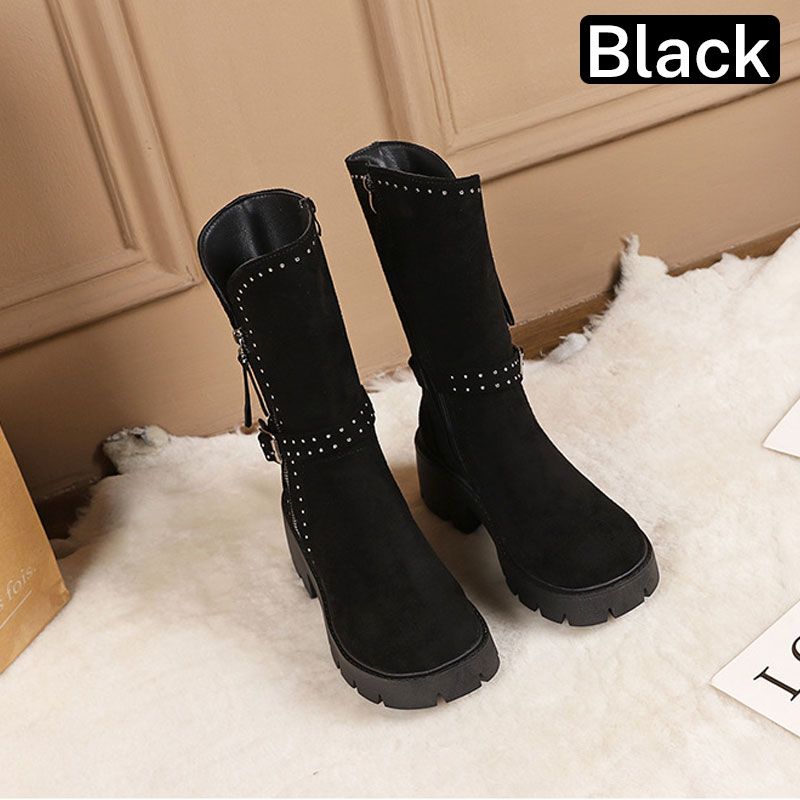 🥳Vânzare de iarnă 40% off👢Cizme de iarnă pentru femei de iarnă termică Chunky Heel Mid-calf Boots