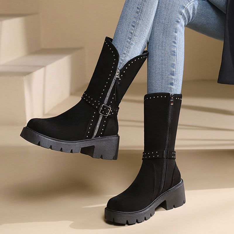 🥳Vânzare de iarnă 40% off👢Cizme de iarnă pentru femei de iarnă termică Chunky Heel Mid-calf Boots